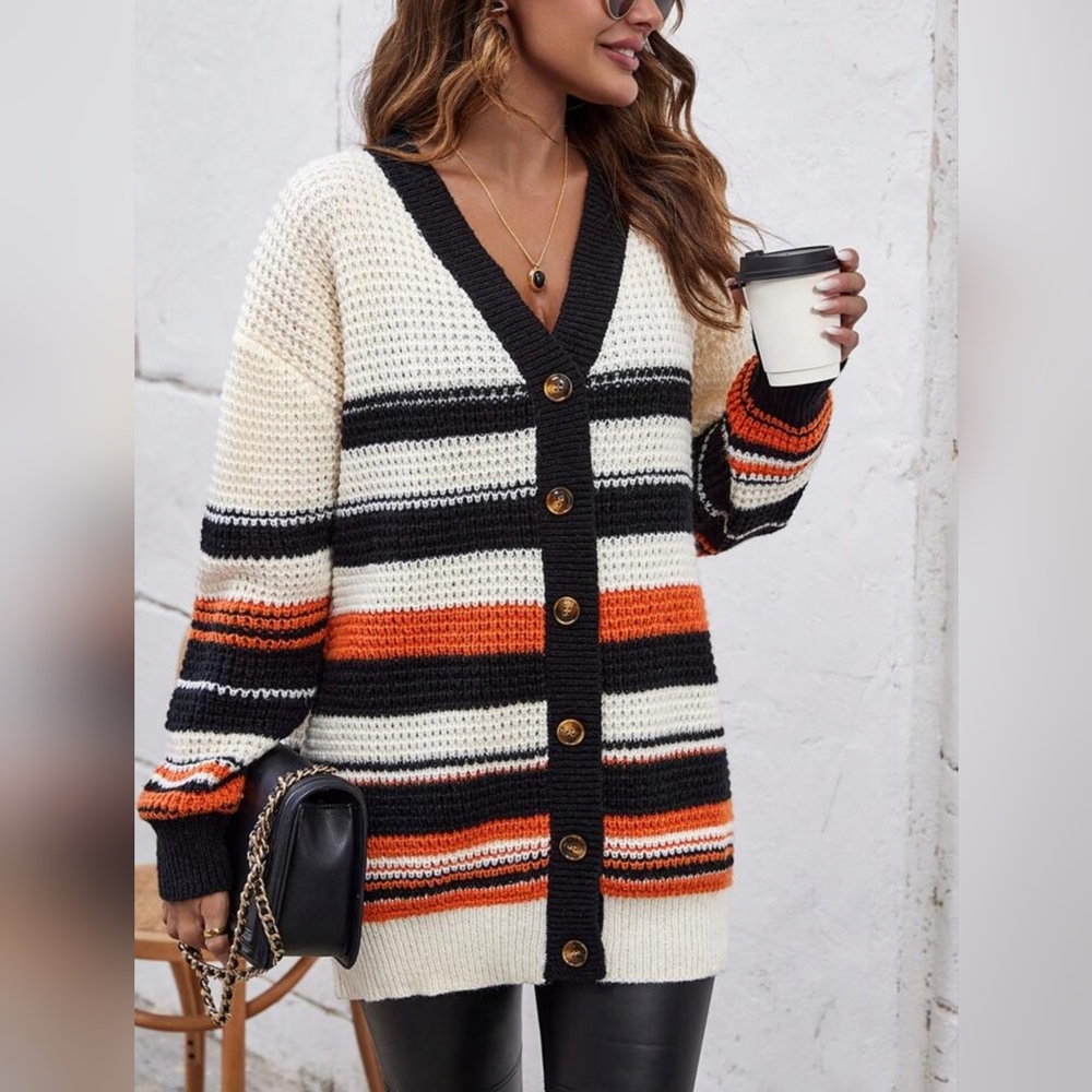 SHEIN Unity Striped Pattern Drop Shoulder Cardigan - Picture 4 of 4